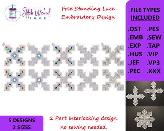 Free Standing Lace Snowflake Interlocking Ornament Embroidery Design Bundle