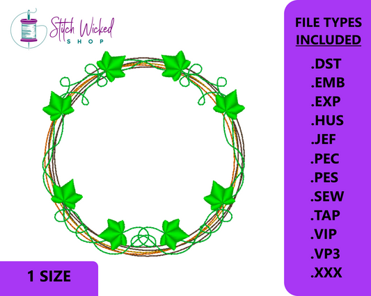 Ivy Leaf Monogram Frame Machine Embroidery Design