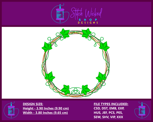 Ivy Leaf Monogram Frame Machine Embroidery Design