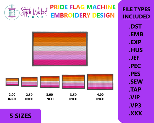 Lesbian Pride Flag Machine Embroidery Design, LGBTQ Pride Flag Embroidery Design, 5 Sizes