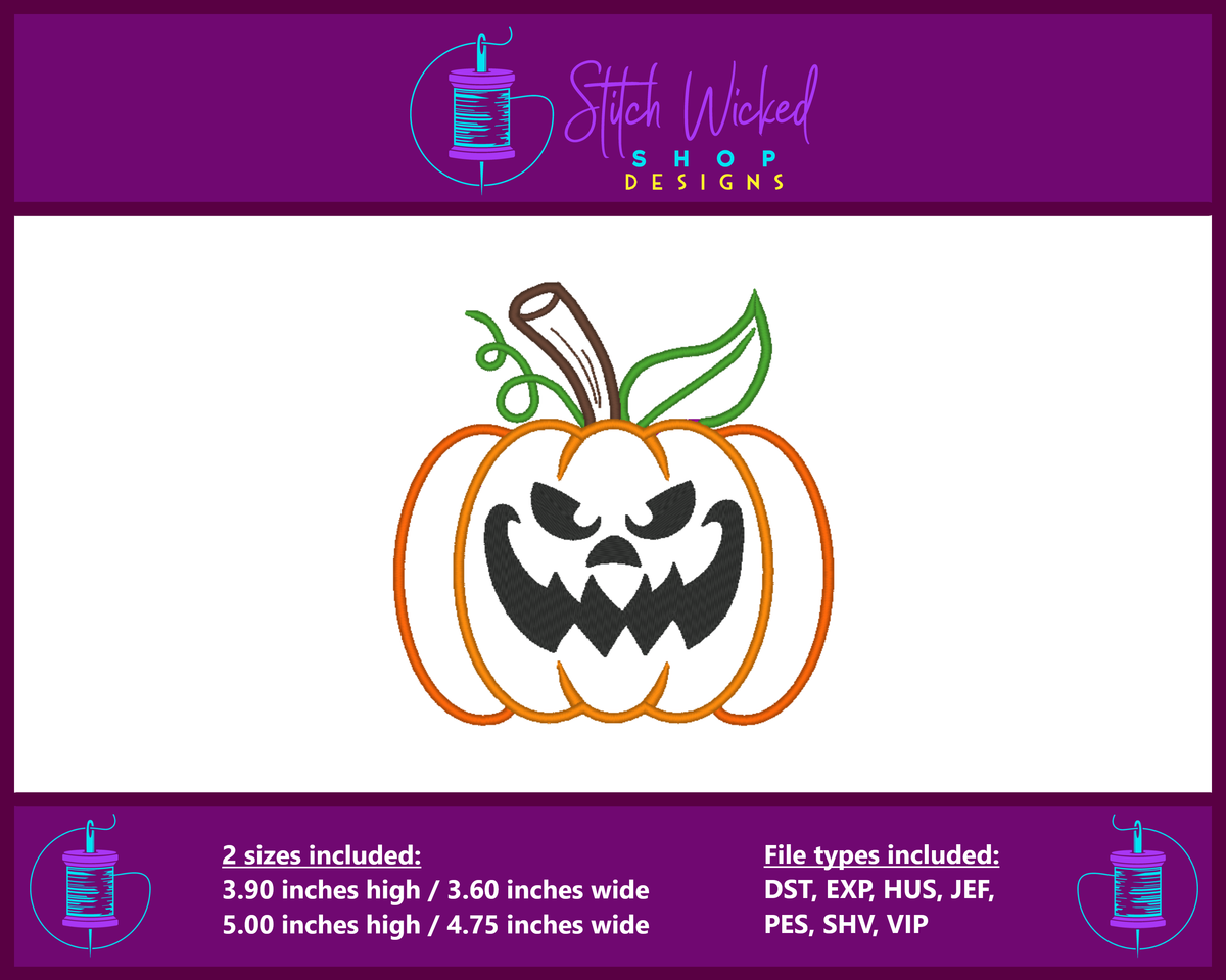 Pumpkin Jack O Lantern, Halloween Applique, Machine Embroidery Design ...
