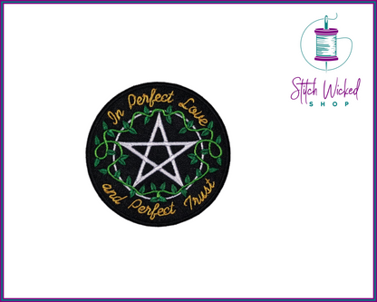 Pentagram Star Embroidered Patch, Perfect Love Patch, Perfect Trust Patch, Wiccan Rede Patch, Wiccan Patch, Witch Patch, Wiccan Gifts
