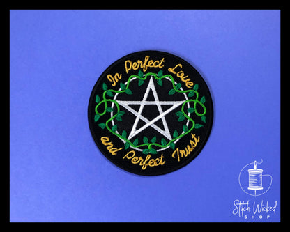 Pentagram Star Embroidered Patch, Perfect Love Patch, Perfect Trust Patch, Wiccan Rede Patch, Wiccan Patch, Witch Patch, Wiccan Gifts
