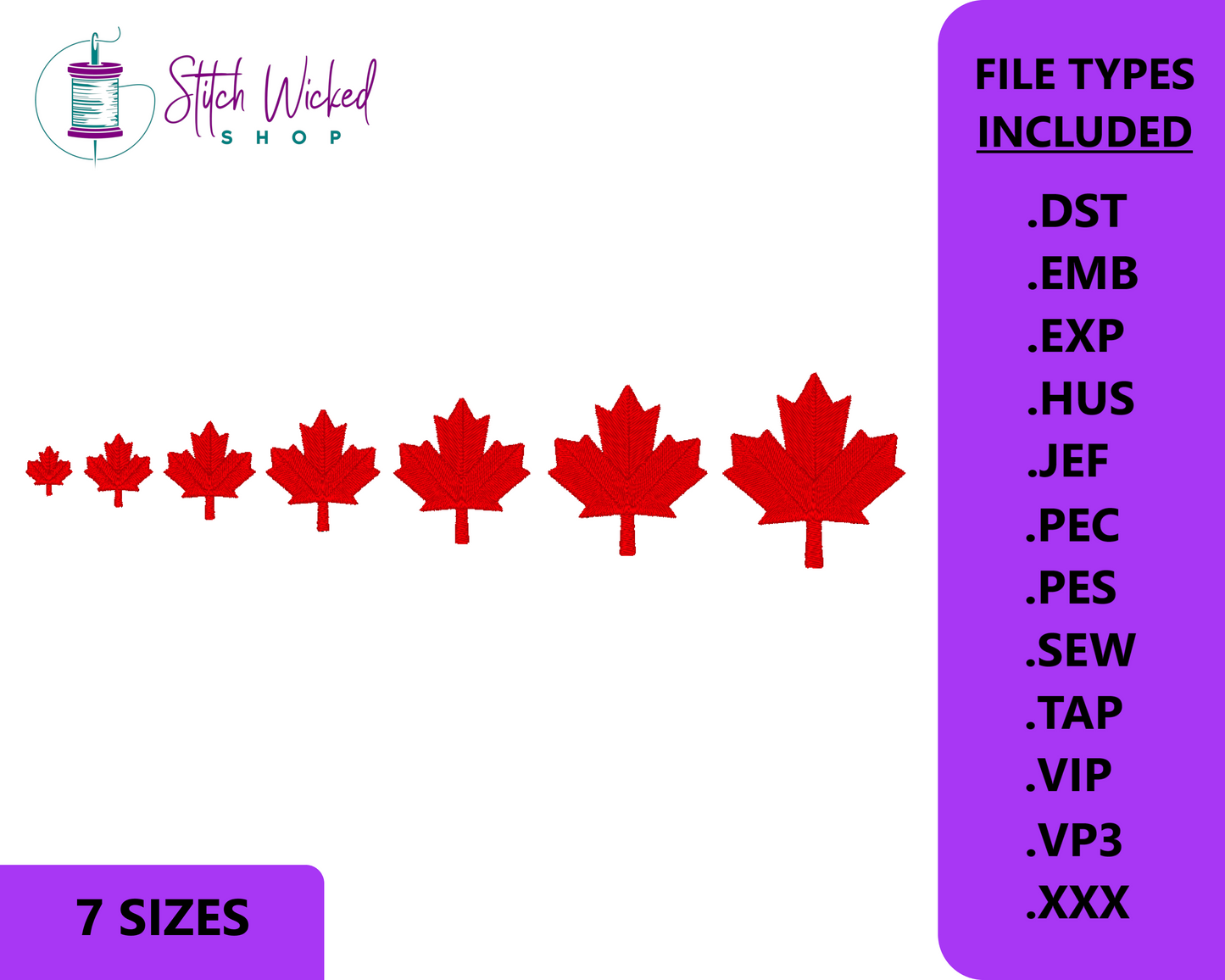 Mini Canada Maple Leaf Machine Embroidery Design, Fill Stitch Design