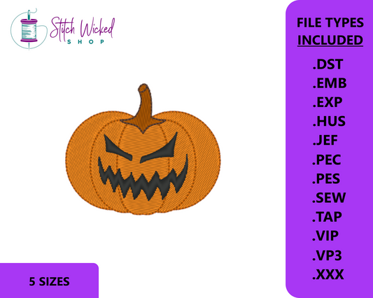 Jack O Lantern Machine Embroidery Design, Halloween Pumpkin Embroidery Design, Spooky Season Embroidery Design, 5 Sizes, Face 10
