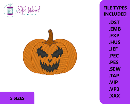 Jack O Lantern Machine Embroidery Design, Halloween Pumpkin Embroidery Design, Spooky Season Embroidery Design, 5 Sizes, Face 3