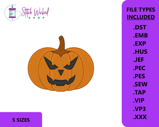 Jack O Lantern Machine Embroidery Design, Halloween Pumpkin Embroidery Design, Spooky Season Embroidery Design, 5 Sizes, Face 5