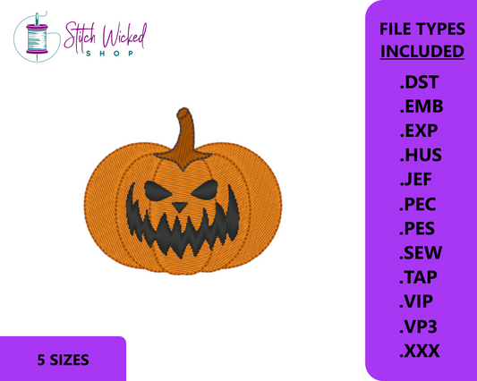 Jack O Lantern Machine Embroidery Design, Halloween Pumpkin Embroidery Design, Spooky Season Embroidery Design, 5 Sizes, Face 7