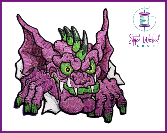 Monster Head, Ripping Monster, Large Fully Embroidered Iron On Patch - Stitch Wicked Shop