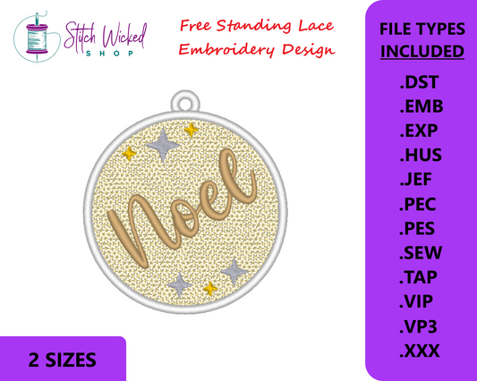 Free Standing Lace Christmas Ball Ornament Machine Embroidery Design - FSL Noel, 2 Sizes