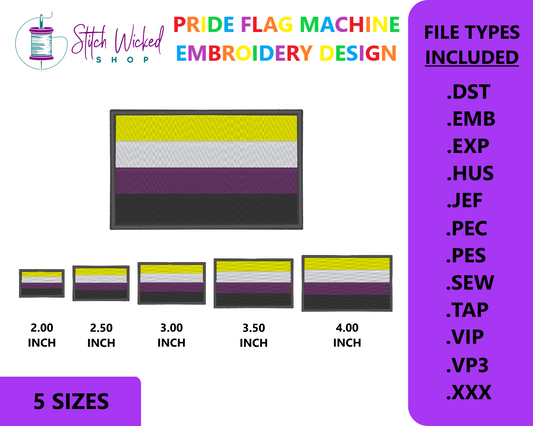 Nonbinary Pride Flag Machine Embroidery Design, LGBTQ Pride Flag Embroidery Design, 5 Sizes