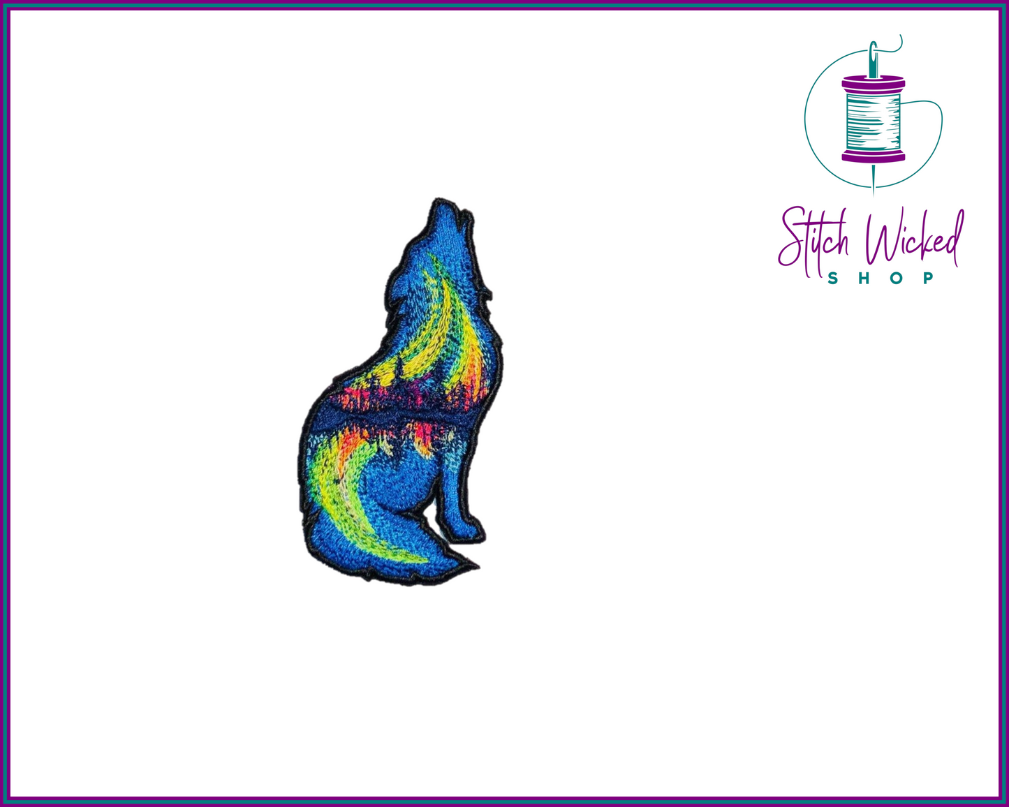 Northern Lights Wolf, Fully Embroidered Patch - Stitch Wicked Shop