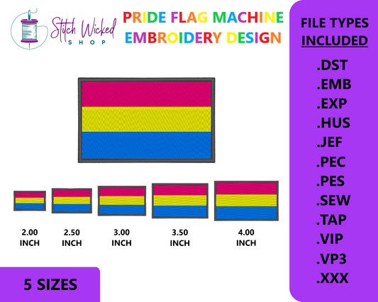 Pansexual Pride Flag Machine Embroidery Design, LGBTQ Pride Flag Embroidery Design, 5 Sizes
