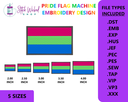 Polysexual Pride Flag Machine Embroidery Design, LGBTQ Pride Flag Embroidery Design, 5 Sizes