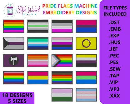 Pride Flags Machine Embroidery Design Bundle, LGBTQ Pride Flags
