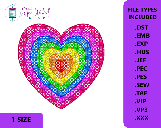 Rainbow Heart Embroidery Design, Heart Rainbow Sketch Embroidery Design, Pattern Embroidery, Valentines Heart Embroidery Design, Heart