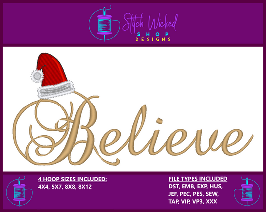Santa Hat Believe Embroidery Design