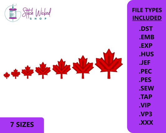 Mini Canada Maple Leaf Machine Embroidery Design, Digital Download, 7 Sizes - Stitch Wicked Shop