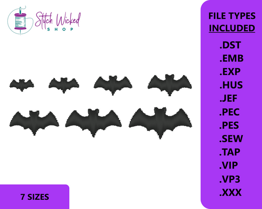 Mini Bat Silhouette Embroidery Design, Halloween Satin Stitch Bat