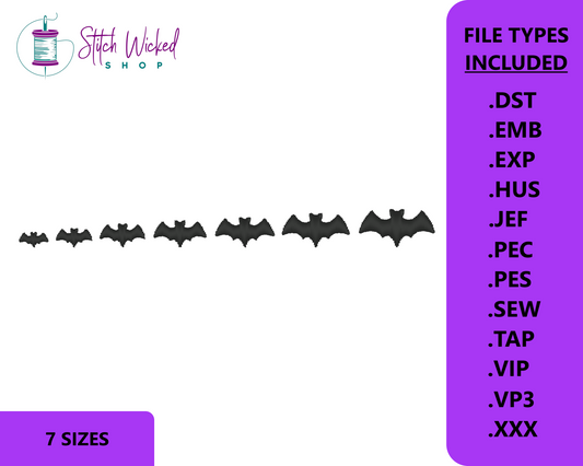 Mini Bat Silhouette Embroidery Design, Halloween Satin Stitch Bat