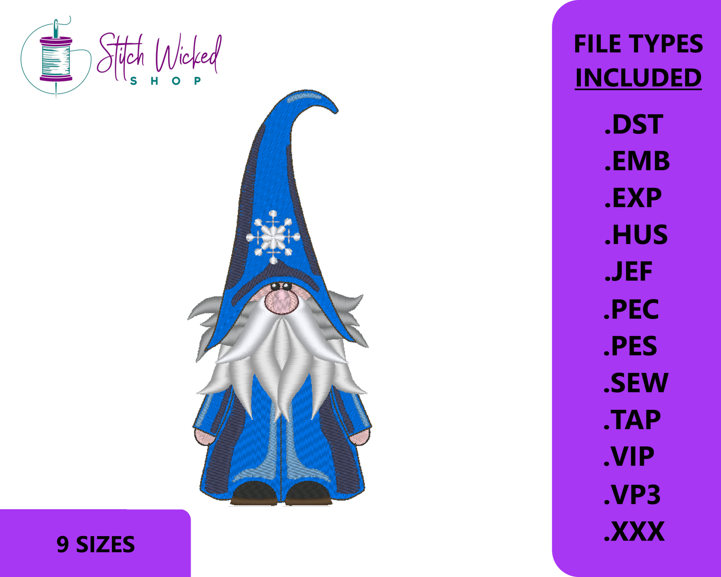 Gnome Machine Embroidery Design, Snowflake Hat
