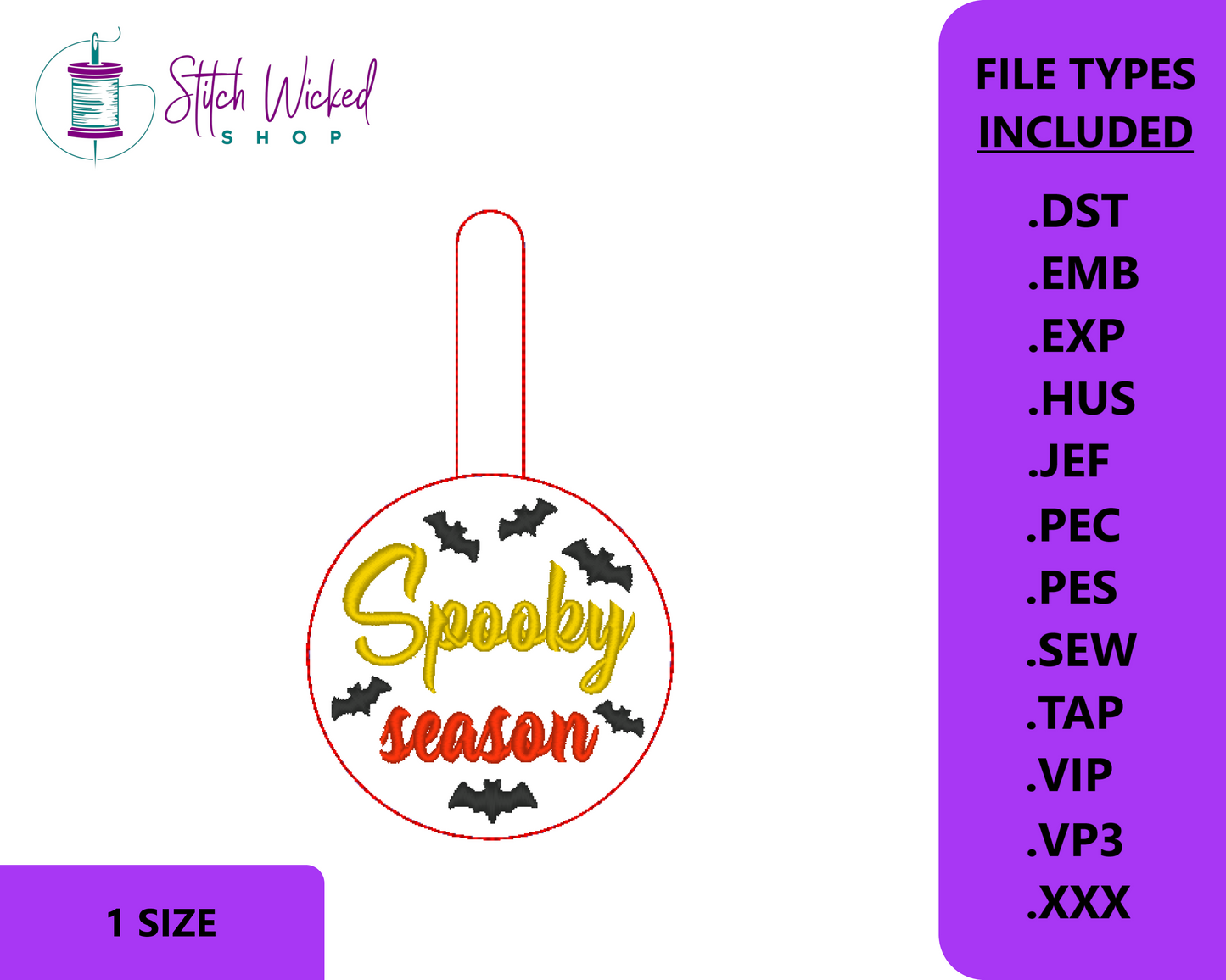Spooky Season Bats Key Fob Embroidery Design