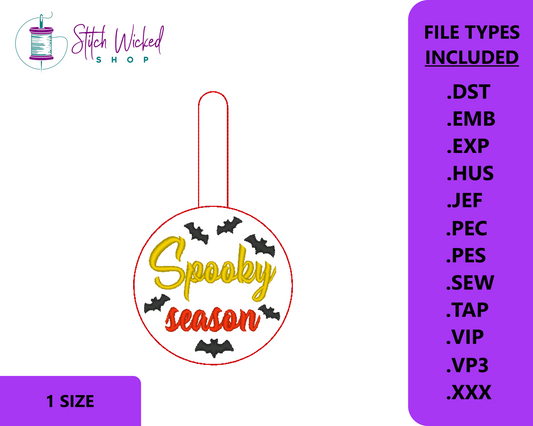 Spooky Season Bats Embroidery Design, Keyfob Design, Halloween Embroidery Design, Machine Embroidery Design, Embroidery Machine Files