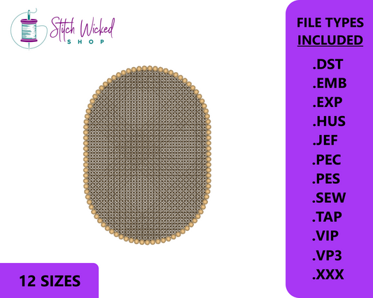 Monogram Frame Knockdown Stitch Machine Embroidery Design, Embossed Oval