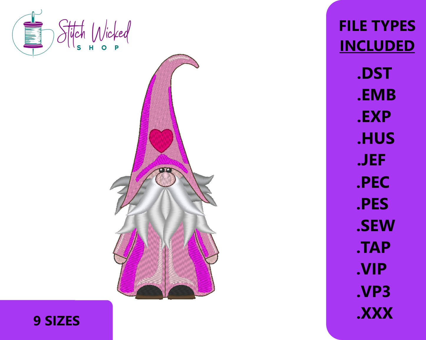 Gnome Machine Embroidery Design, Heart Hat