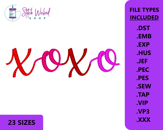 XOXO Script Font Valentine's Day Machine Embroidery Design