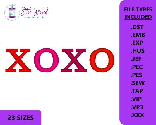 XOXO Serif Font Valentine's Day Machine Embroidery Design