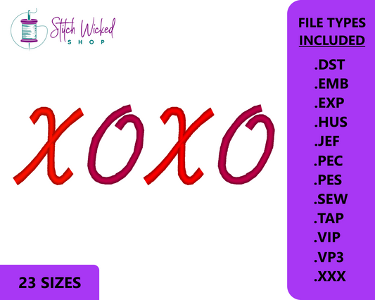 XOXO Text Valentine's Day Machine Embroidery Design