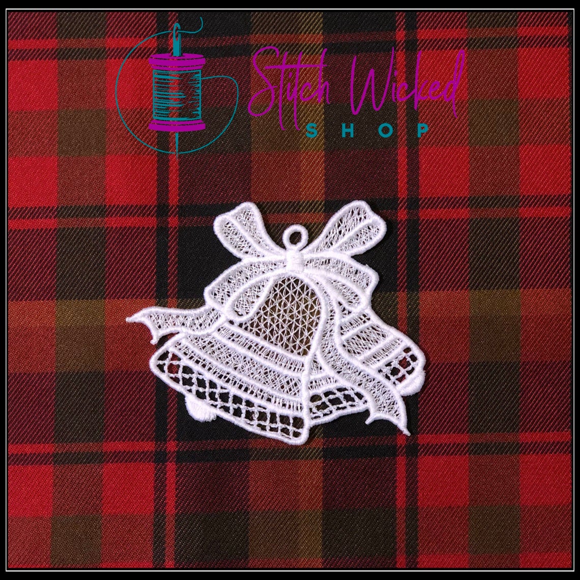Lace Bells Christmas Tree Decoration, Free Standing Lace Ornament - Stitch Wicked Shop