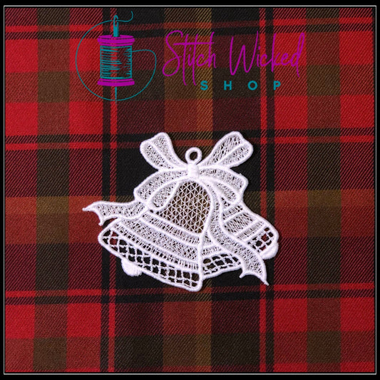 Lace Bells Christmas Tree Decoration, Free Standing Lace Ornament - Stitch Wicked Shop