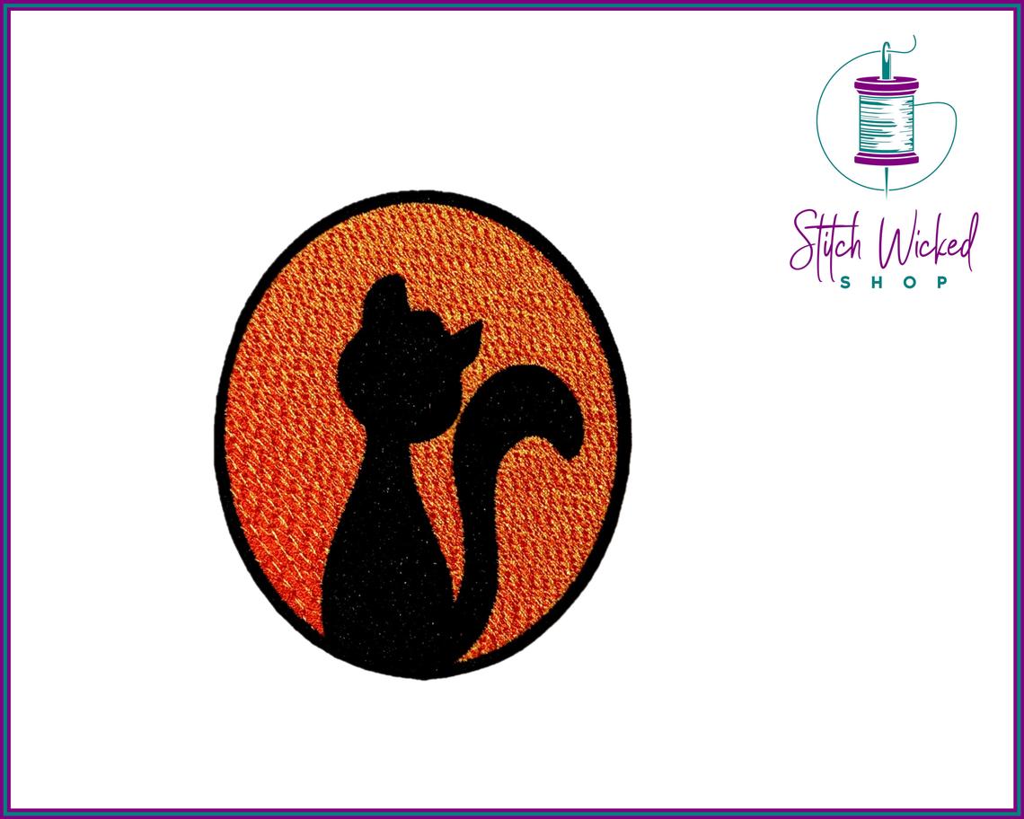 Black Cat Silhouette, Fully Embroidered Patch - Stitch Wicked Shop