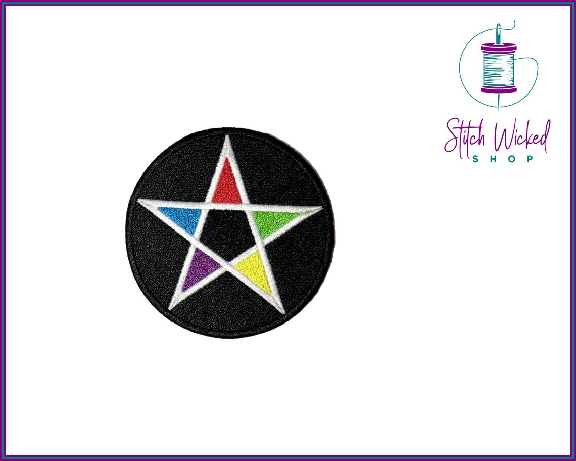 Element Pentagram, Color Pentagram, Pentacle Star Fully Embroidered Patch - Stitch Wicked Shop