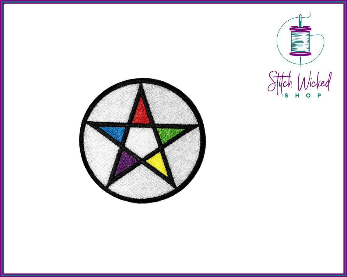 Element Pentagram, Color Pentagram, Pentacle Star Fully Embroidered Patch - Stitch Wicked Shop