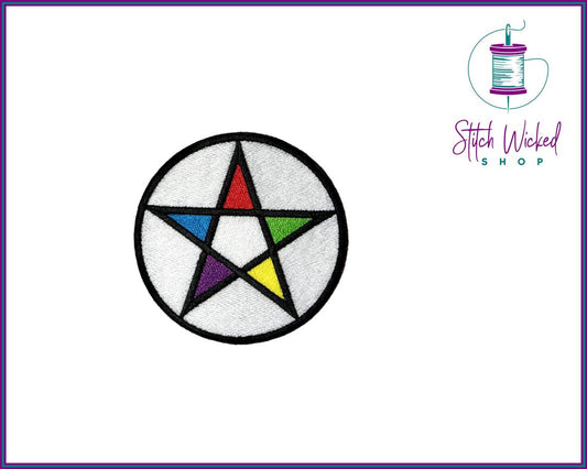 Element Pentagram, Color Pentagram, Pentacle Star Fully Embroidered Patch - Stitch Wicked Shop