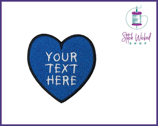 Custom Heart Text Patch, Embroidered Heart Patches, Iron on and Sew On Text Patches, Choose From 100 Fonts, Patches for Jackets, Bags, Hats
